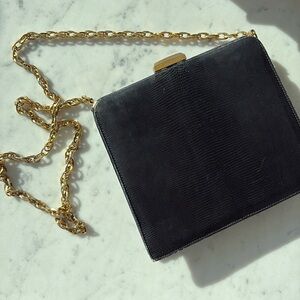 Lizard 1960s-1970s vintage box clutch with chain strap